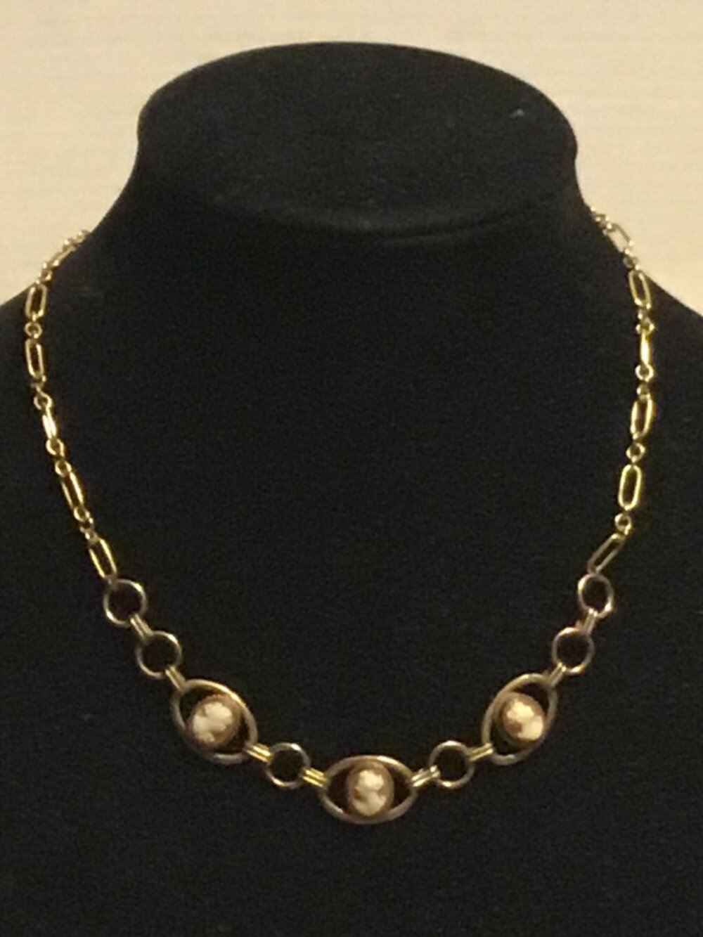 Antique & very lovely 1/20 12K gold filled triple cameo necklace